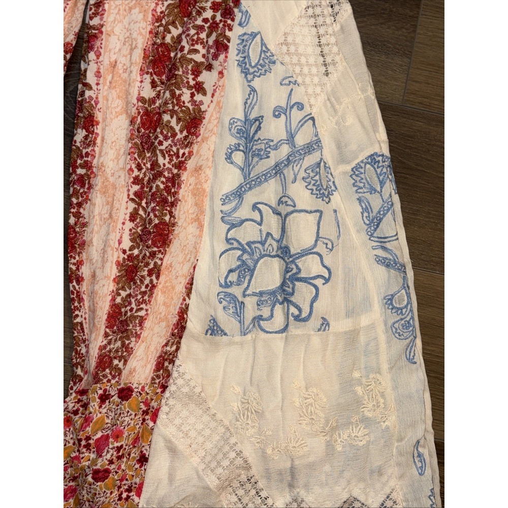 Free People Strapless Patchwork Wide-Leg Jumpsuit in Cream, Blue, and Red Floral - Picture 3 of 9